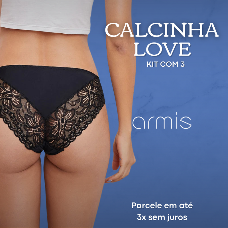 KIT 3 CALCINHAS LOVE DE RENDA