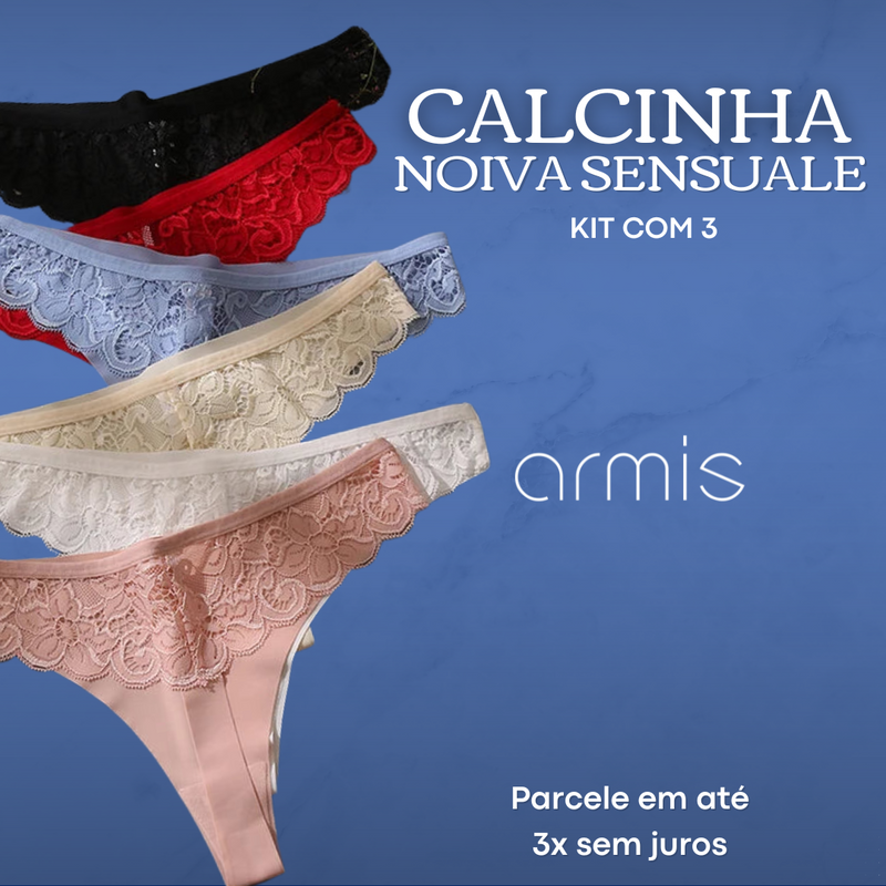 KIT 3 CALCINHAS NOIVA SENSUALE DE RENDA