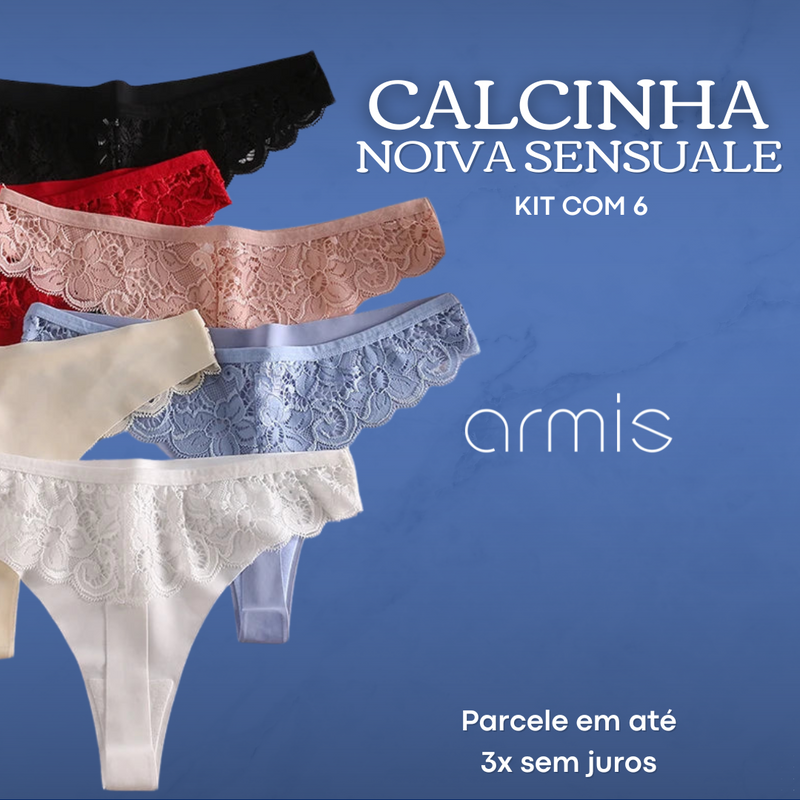 KIT 6 CALCINHAS NOIVA SENSUALE DE RENDA